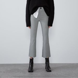 Zara Cropped Grey Plaid Pants | Size XS